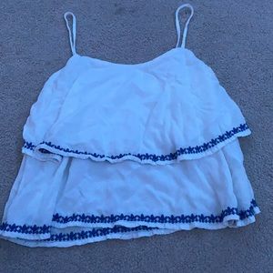 Cute white tank top w/ blue stitching!